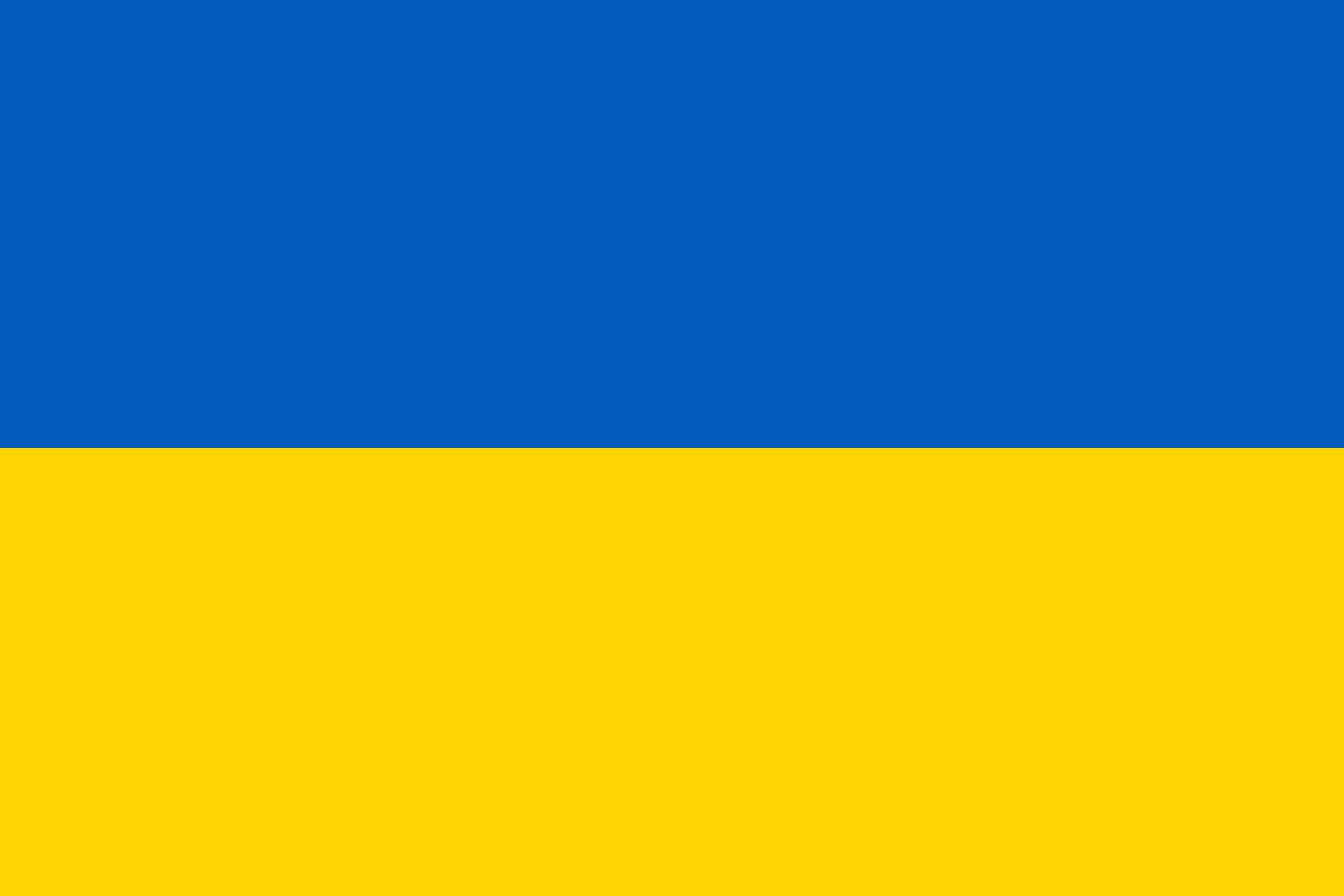 Flag of Ukraine with two horizontal bands: blue on the top half and yellow on the bottom half.