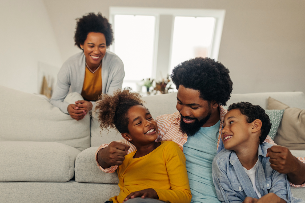 family in living room