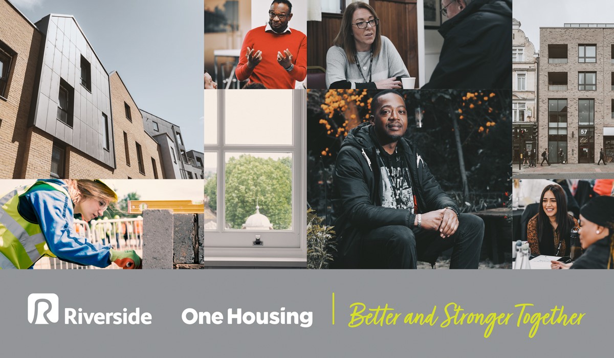 Graphic with Riverside and One Housing logos to promote partnership