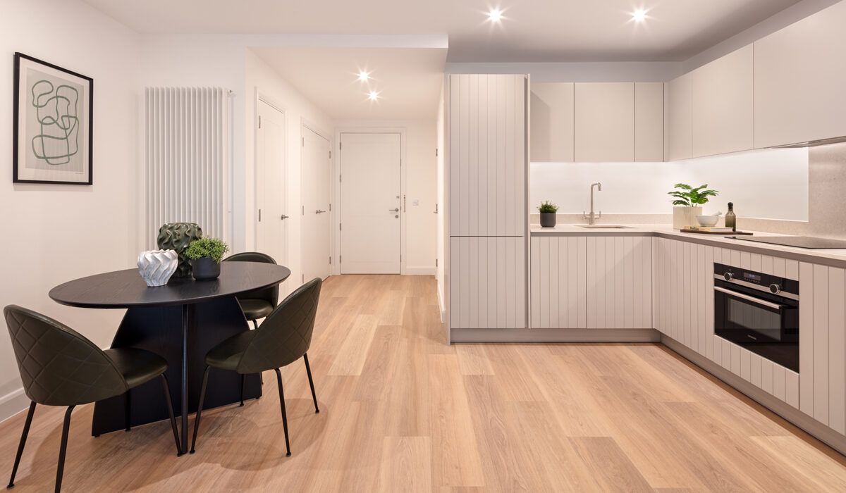 kitchen and front door view