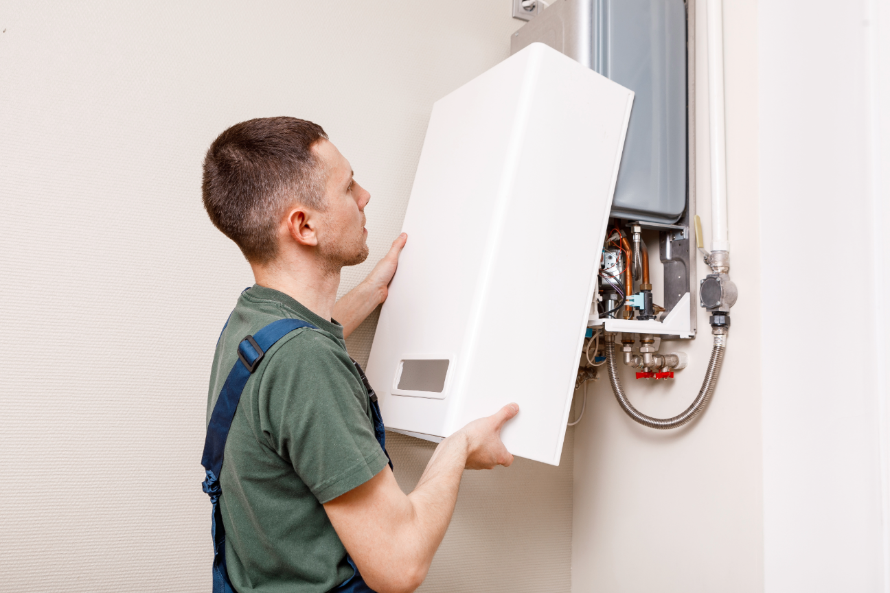 man checking boiler
