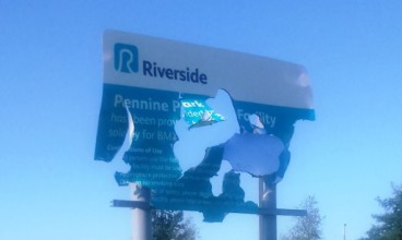 The skate park sign damaged in the anti-social behaviour attack