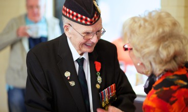 Ken McKernan chatting to Retirement Living scheme manager Pat Helsby