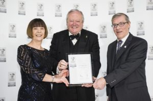 Riverside’s Cath McAndry and Trevor Morris with Mr Paul Griffiths, Her Majesty’s Vice Lord-Lieutenant for Greater Manchester (centre) receiving the Silver Award at the British Muslim Heritage Centre in Manchester.