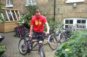 Cycling club at Queen Mary homeless hostel in Westminster.