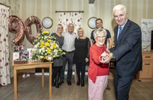 Riverside Chairman, Max Steinberg CBE visits Eva Cruikshank at her Riverside retirement living apartment at Fountain Court in Kirkdale.