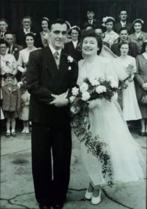 Jim and Margaret McNally of Hawthorne Court in Litherland married on 22 May 1954 in St James Church on Marsh Lane, Bootle, close to where the young bride grew up. 