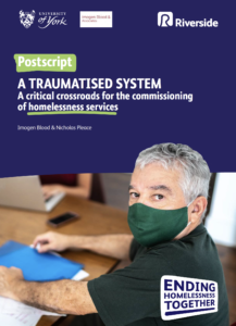 Front cover of the postscript document with its title and an image of a man wearing a face mask sitting at a desk