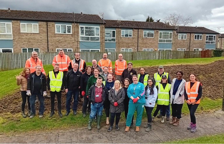 group of people outside for environmental day in Leicester.