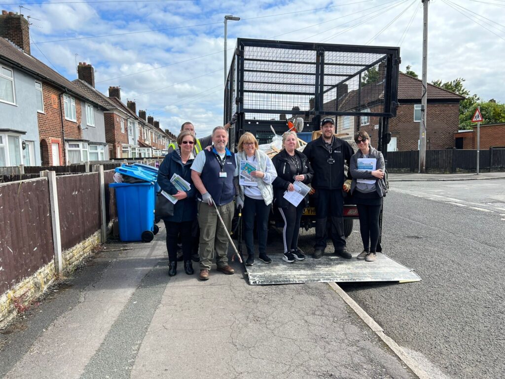 customers helping to clear litter