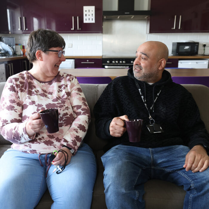 Staff and Customer meeting for tea or coffee in Laurel Court, Huddersfield.
In Image (L-R): Sara Marsden and Qamar Zaman (staff)
Picture by Gareth Jones
