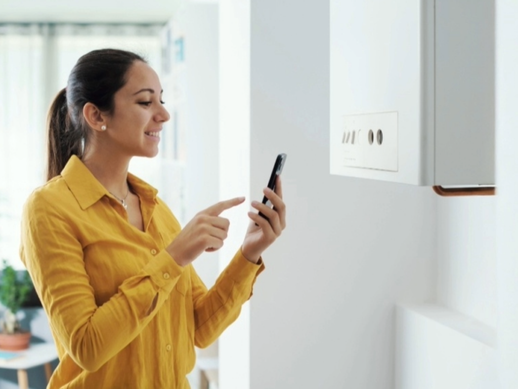 woman video calling with boiler